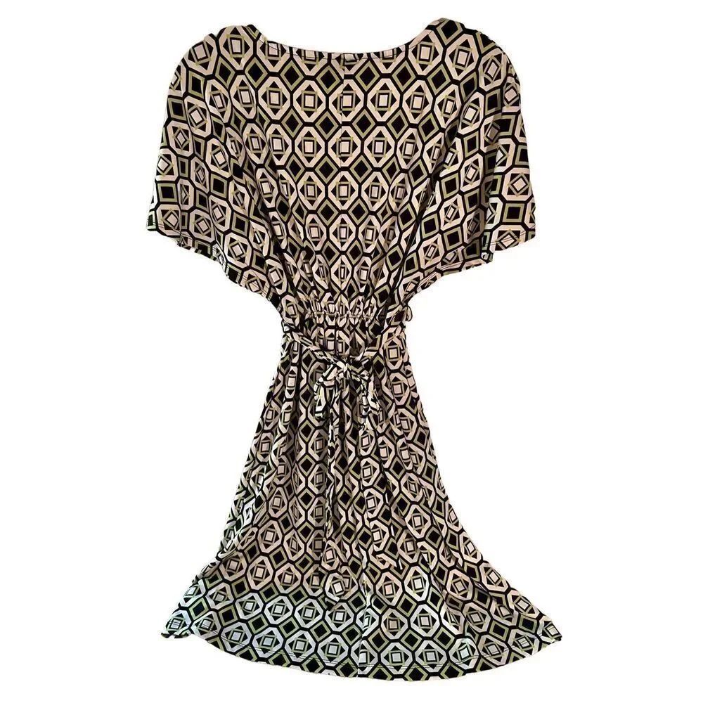 Nina Leonard - Green & Black Geometric Stretch Shift Dress Size Small